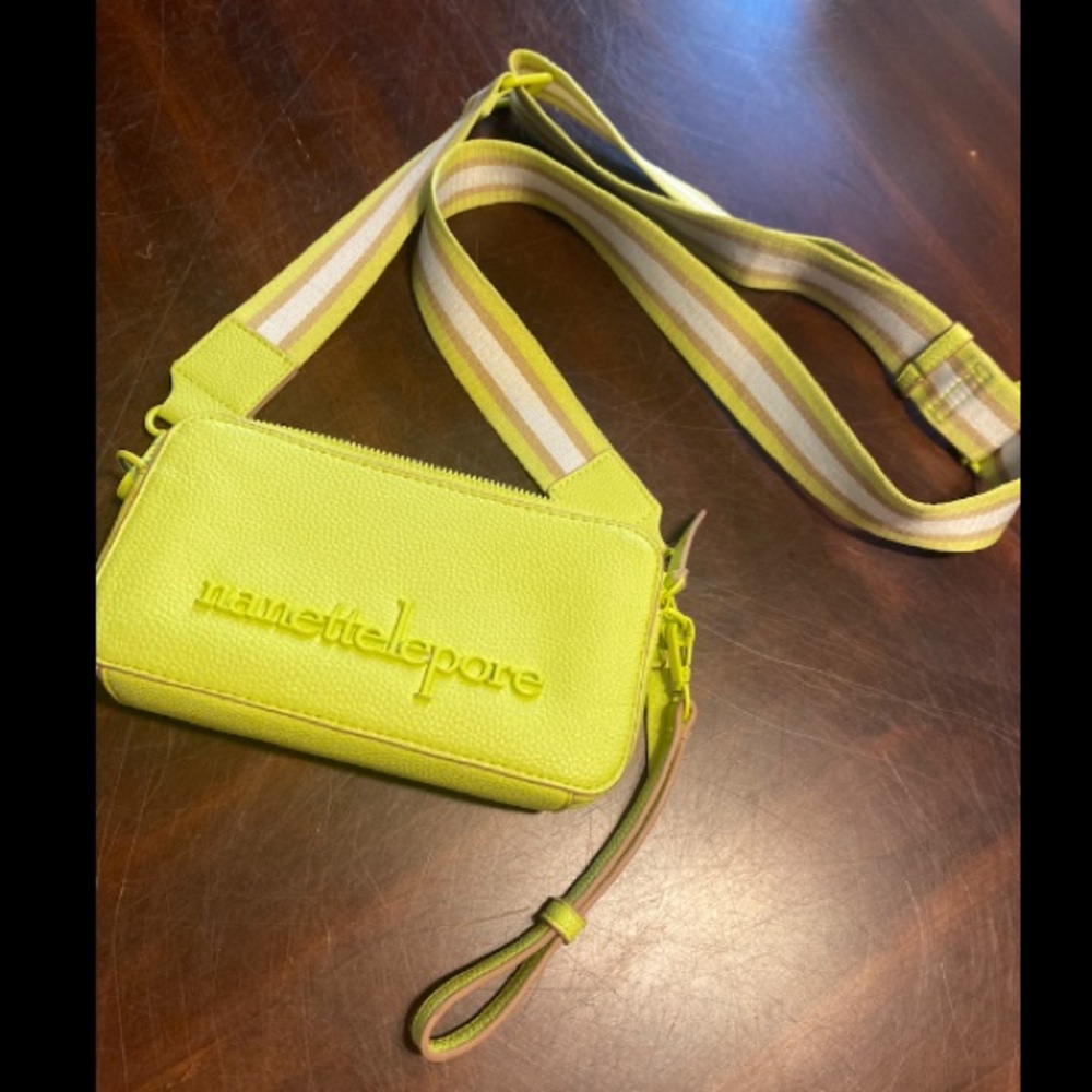 Nanette Lepore Lime Green Crossbody Bag with Striped Adjustable Strap